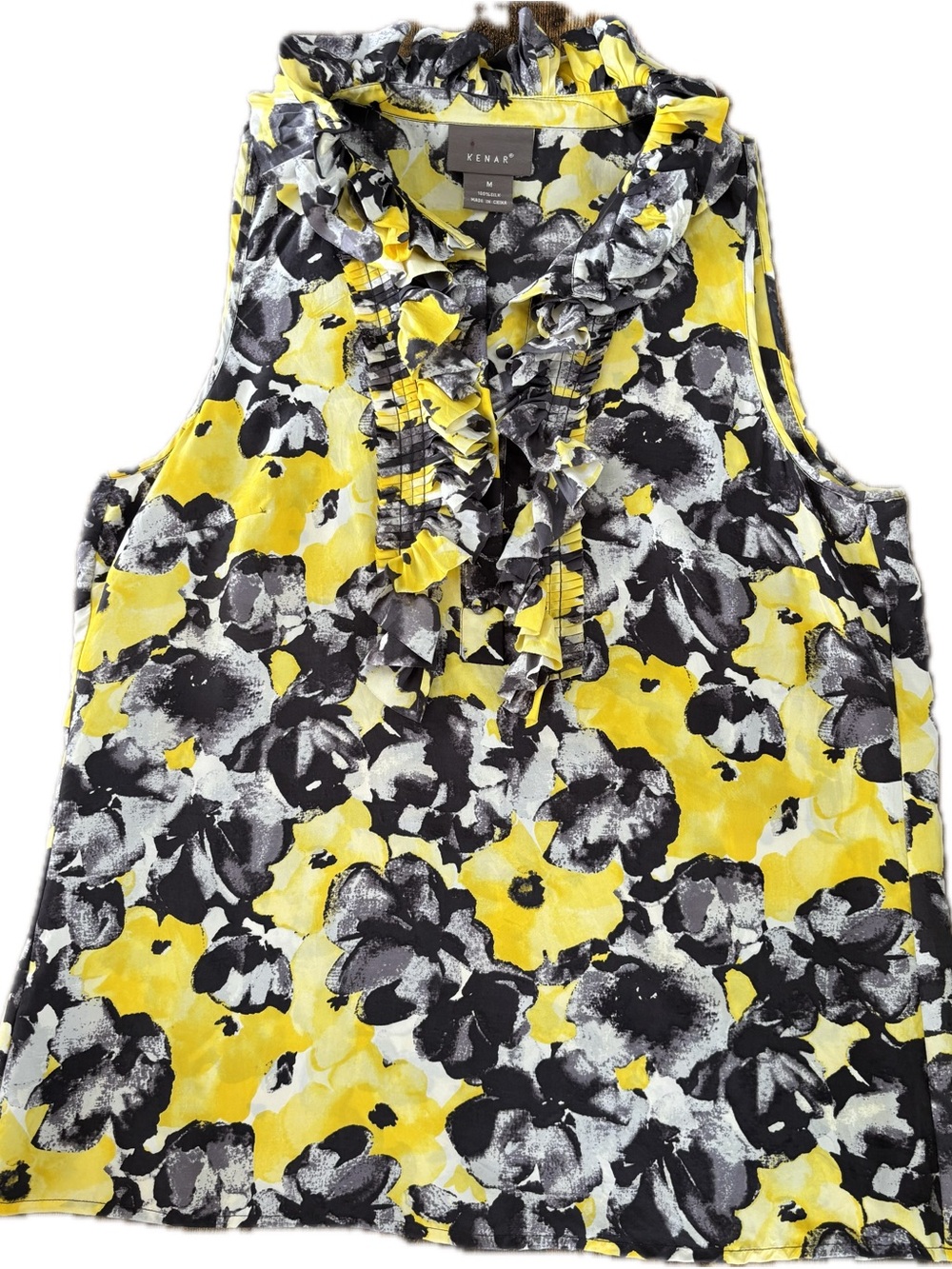 Kenar Yellow Black Floral Ruffle Sleeveless Camisole